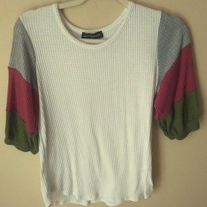 Striped-Sleeve Blouse